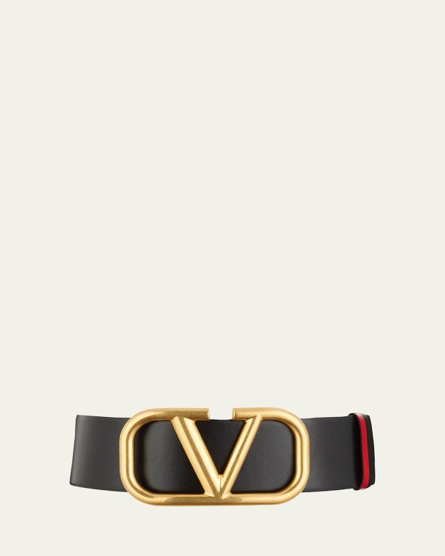 V-Logo 70mm Wide Box Leather Belt