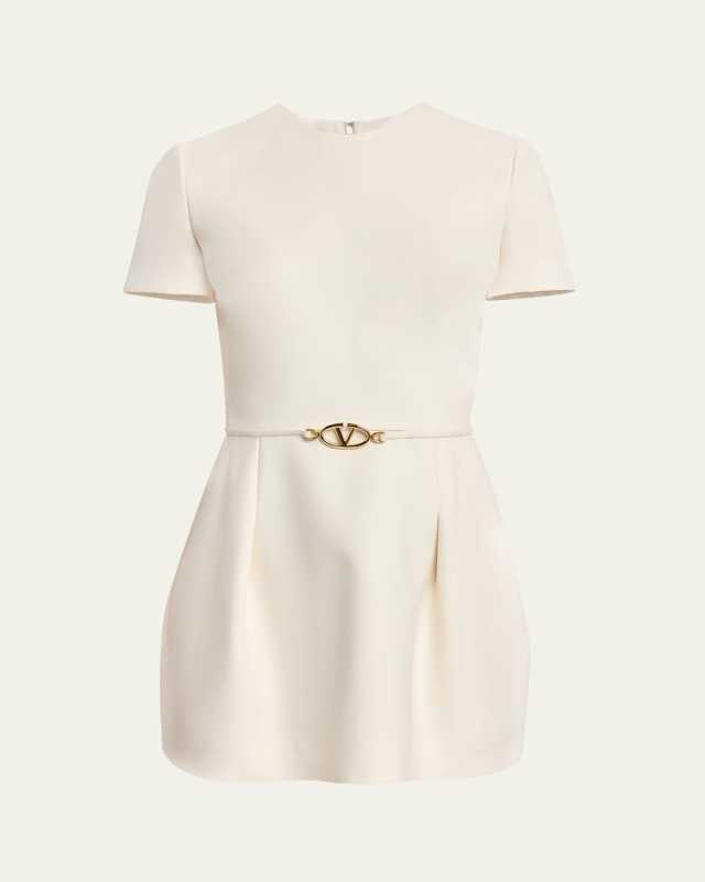Flared Mini Dress with Logo Belt