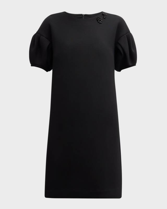 Ursola Crystal-Beaded Puff-Sleeve Mini Shift Dress