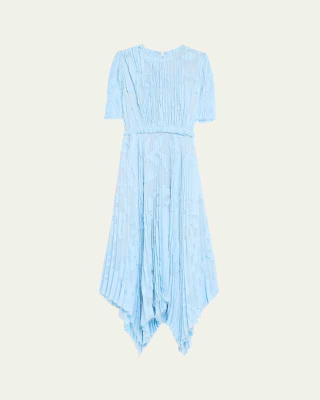 Pleated Floral Fil Coupe Long Handkerchief Dress
