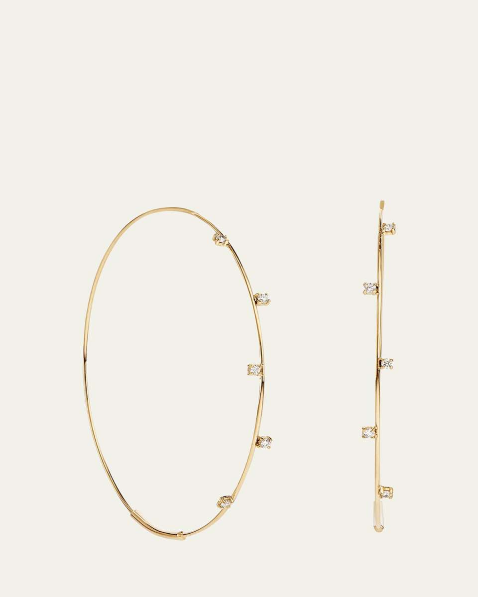14K Yellow Gold Solo Magic Diamond Hoop Earrings, 50mm