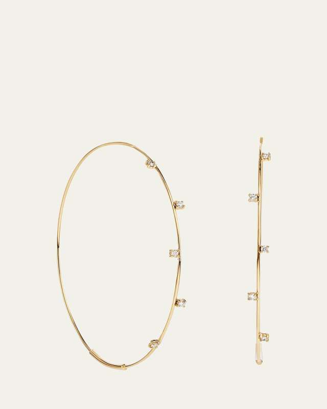 14K Yellow Gold Solo Magic Diamond Hoop Earrings, 50mm