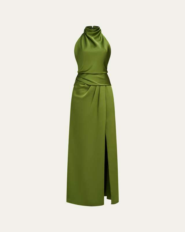 Maison Side-Slit Satin Halter Gown