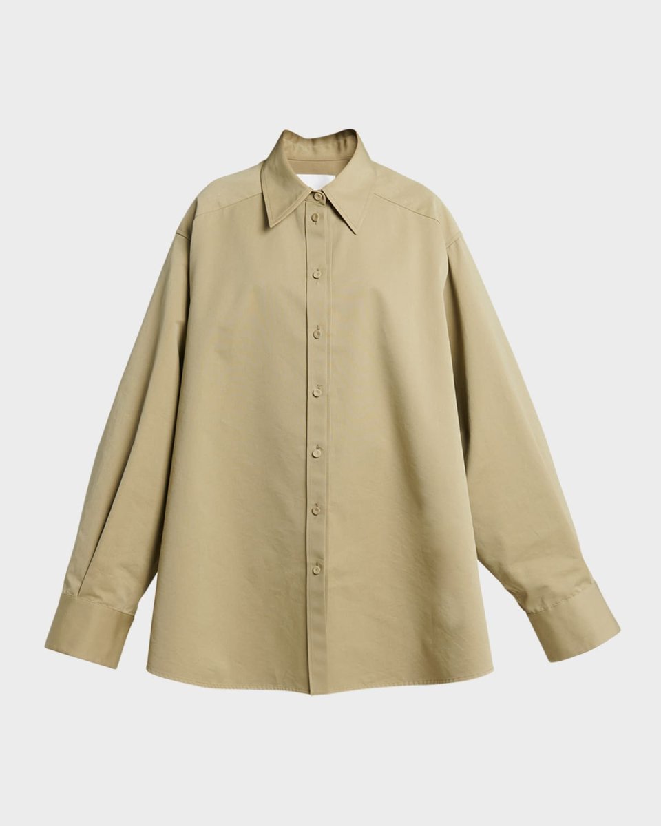 Cotton Slit-Sleeve Button-Front Shirt