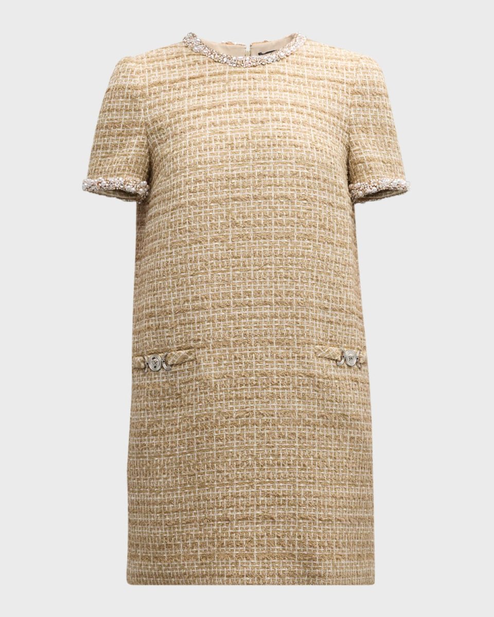 Beaded Border Tweed Mini Dress