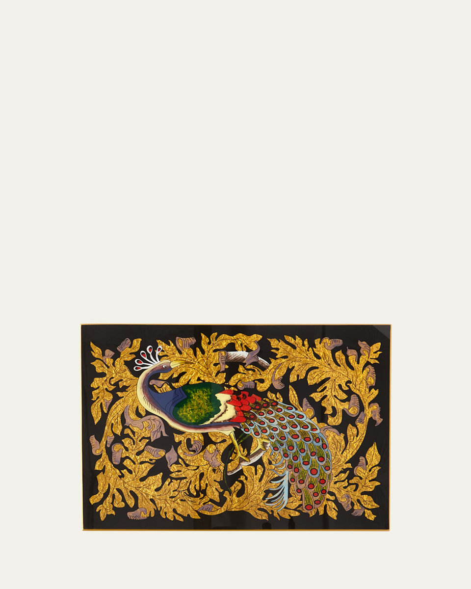 Golden Leaf Peacock Glass Placemat