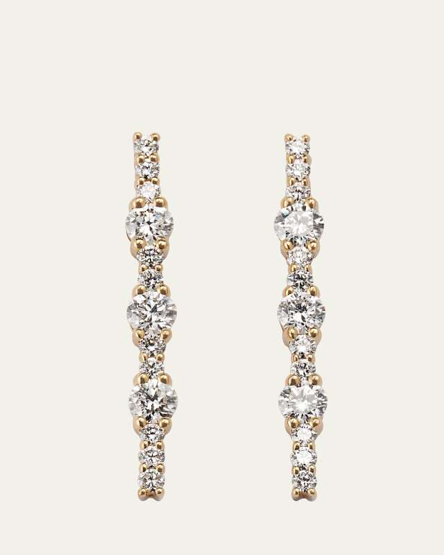 14K Yellow Gold Flawless Linear Earrings with Diamonds, 22mm