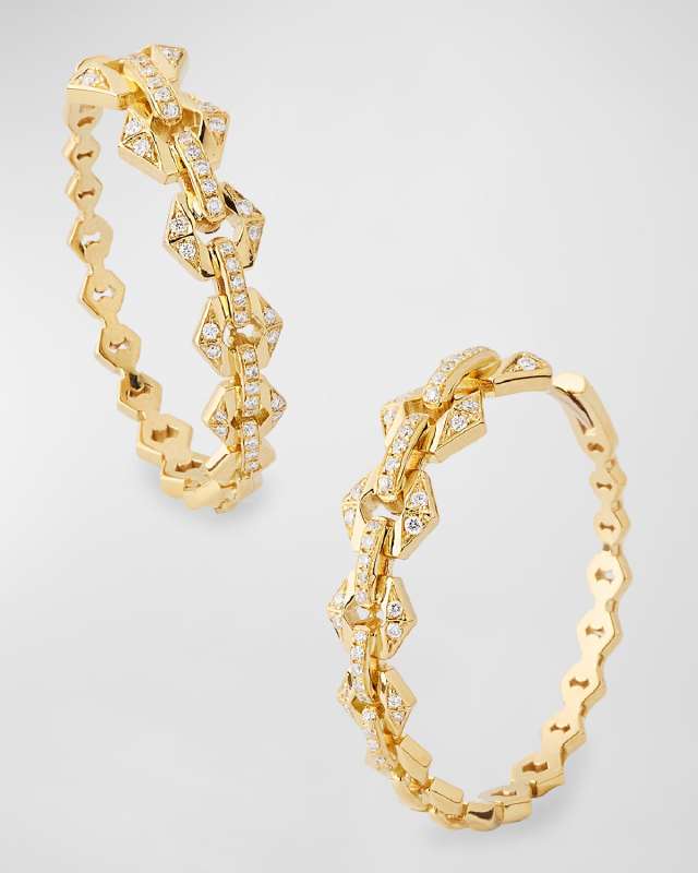 18K Yellow Gold Flow Hoop Earrings with Diamonds