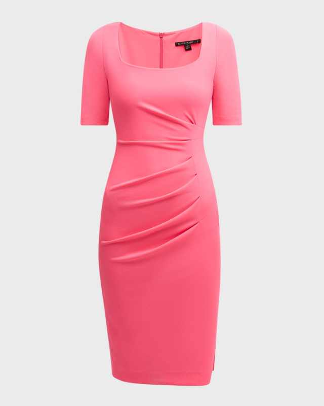 Pleated Scoop-Neck Bodycon Midi Dress
