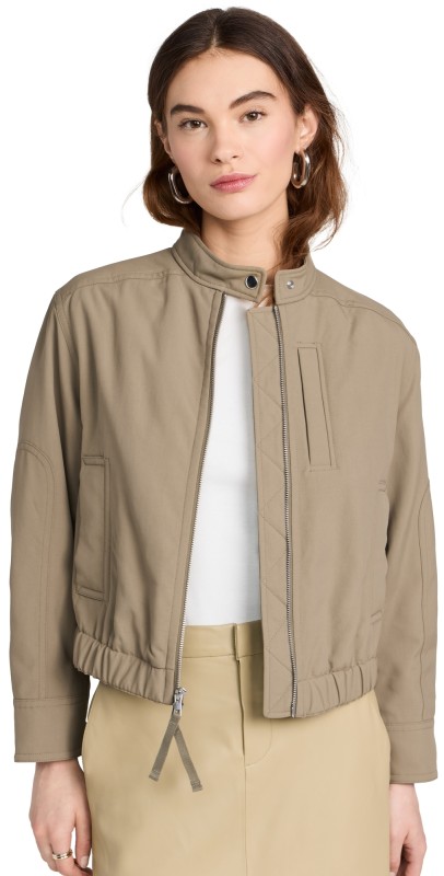 Vince Cropped Bomber Jacket Oak Moss
