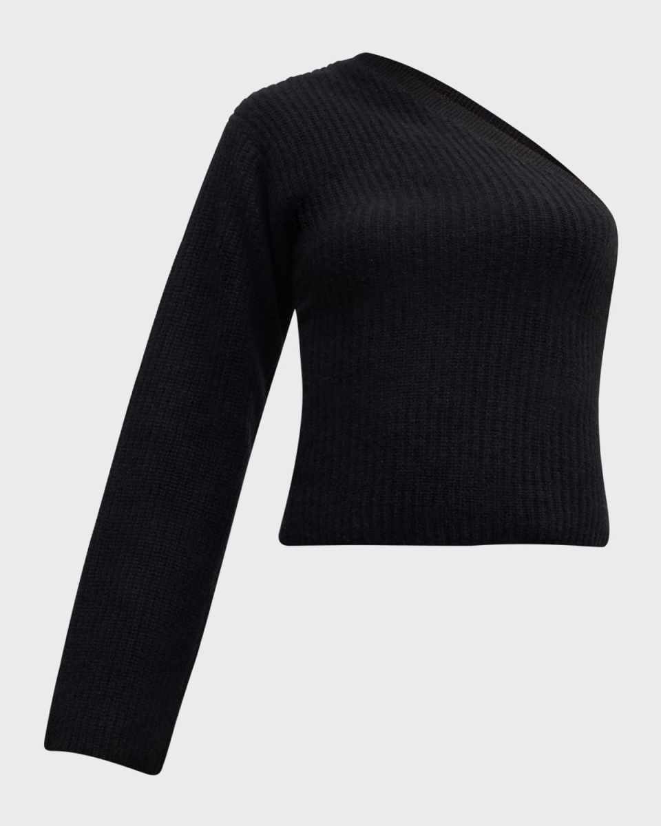 Cashmere Ribbed One-Shoulder Top