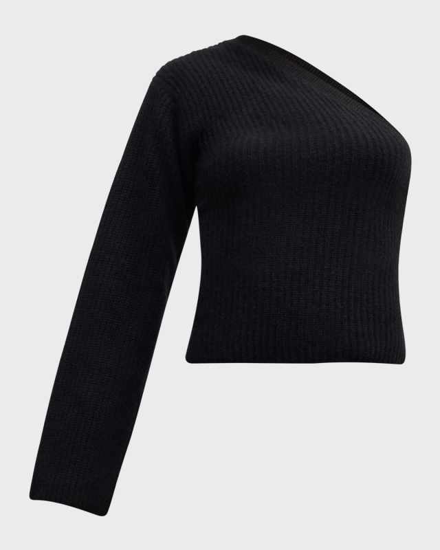 Cashmere Ribbed One-Shoulder Top