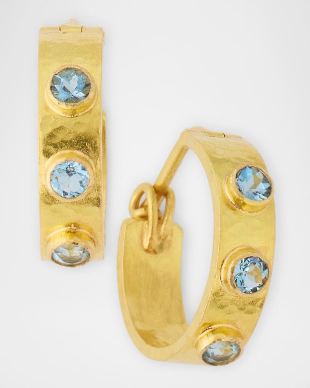 19K Aquamarine Hoop Earrings