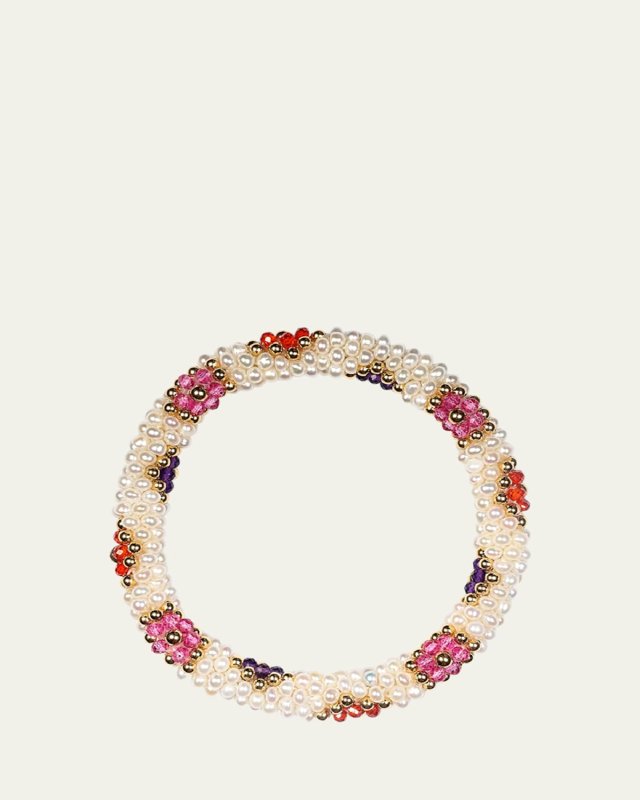14K Yellow Gold, Topaz, Zircon, and Freshwater Pearl Bracelet