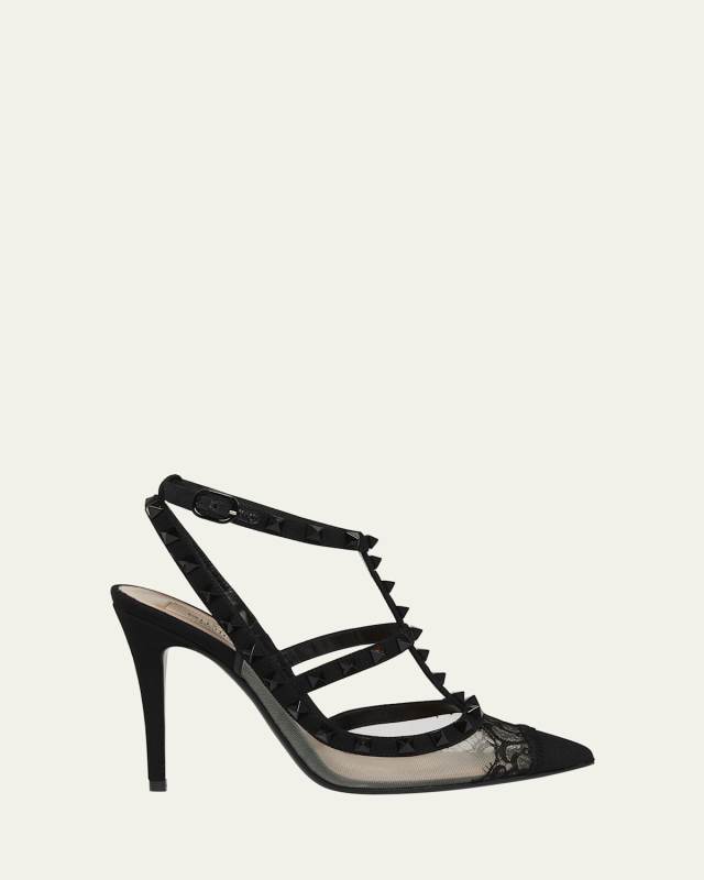 Rockstud Lace T-Strap Pumps