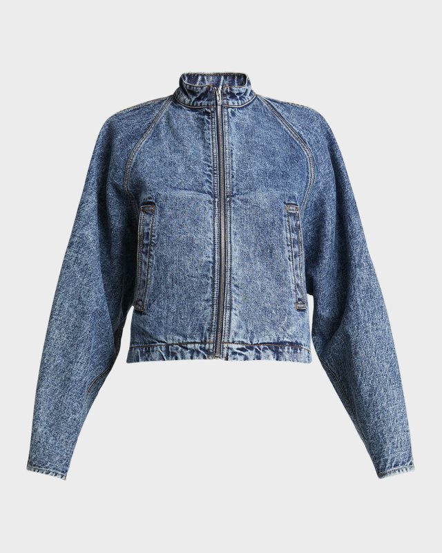Denim Zip-Up Jacket with Rounded Sleeves