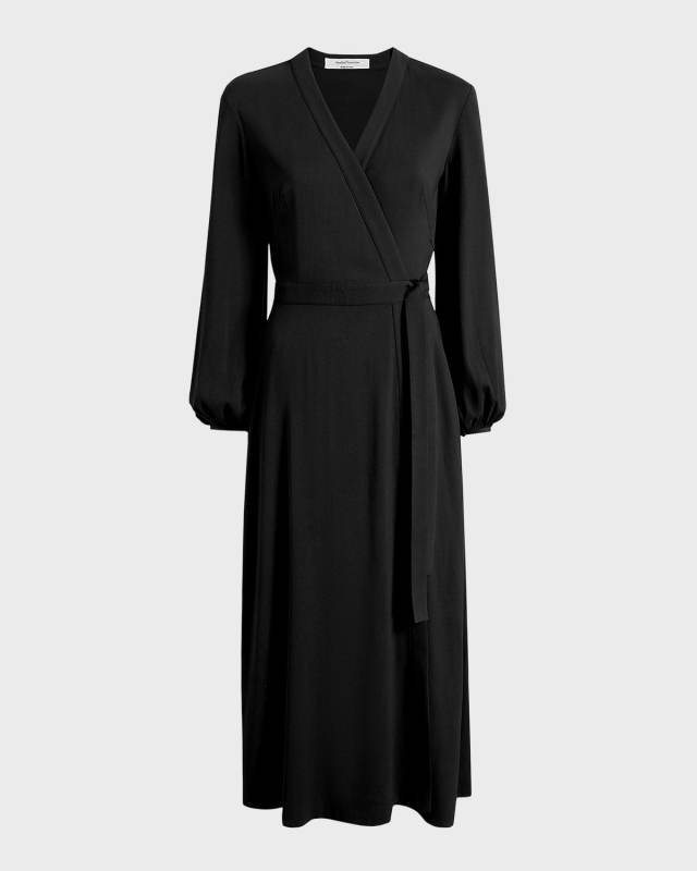 Lantern-Sleeve Maxi Wrap Dress