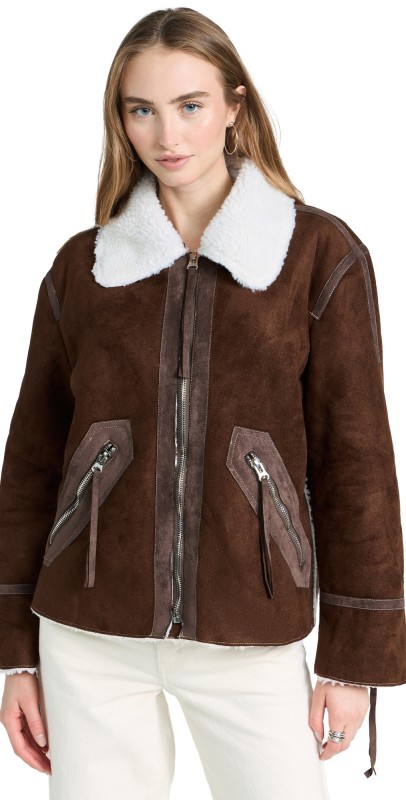 Moon River Shearling Mustang Jacket Brown