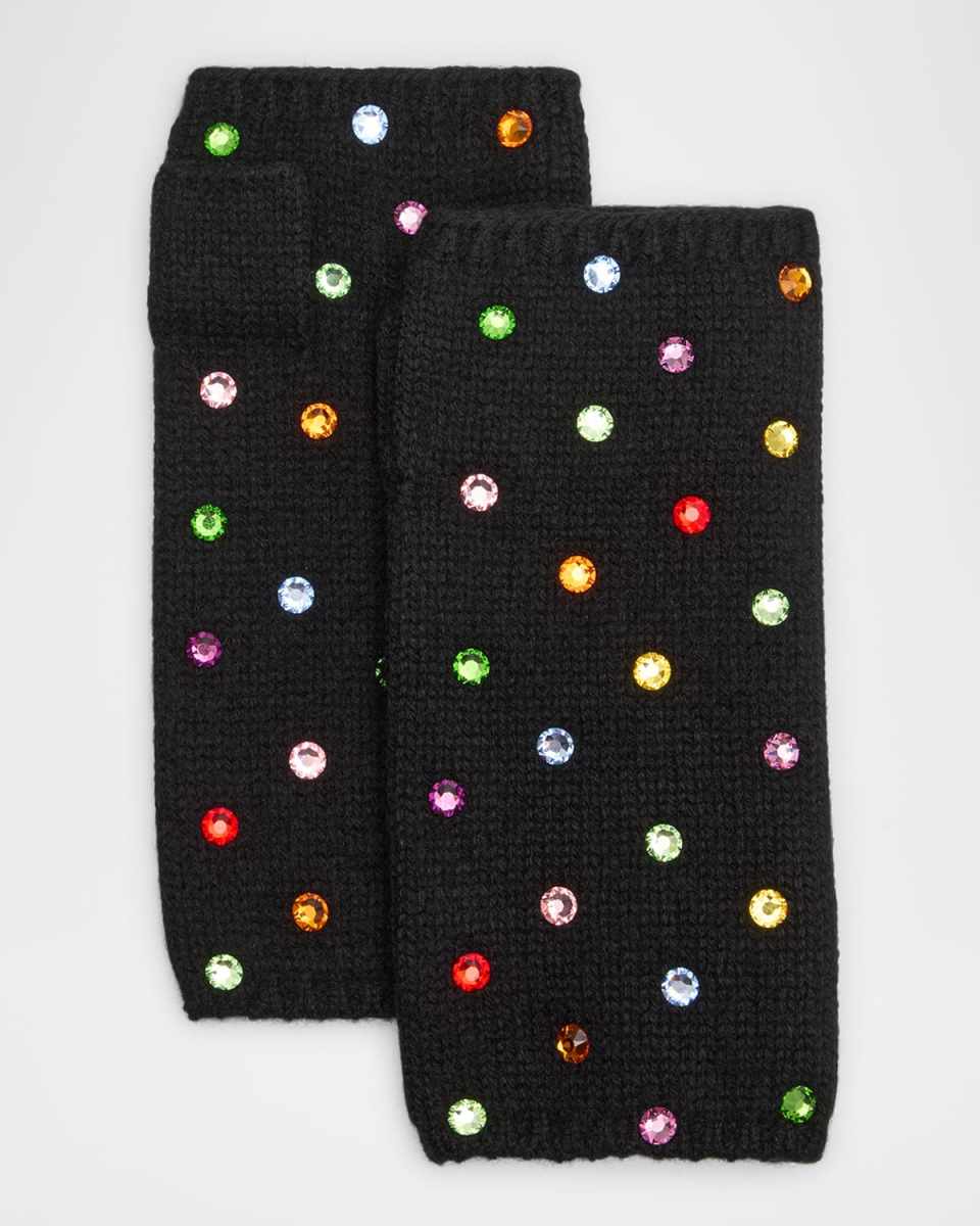 Rhinestone Cashmere Short Fingerless Gloves