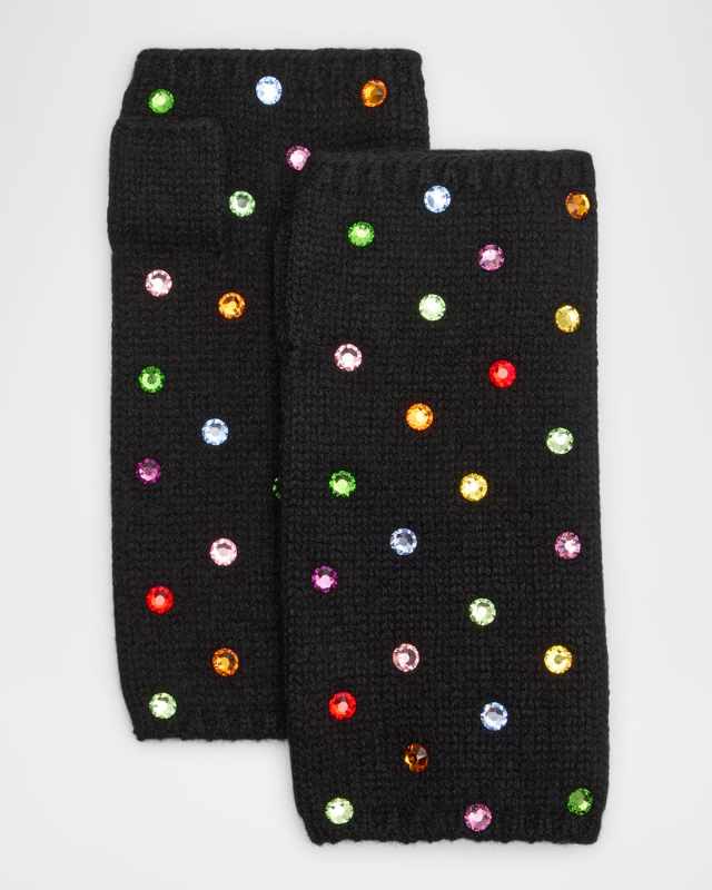 Rhinestone Cashmere Short Fingerless Gloves