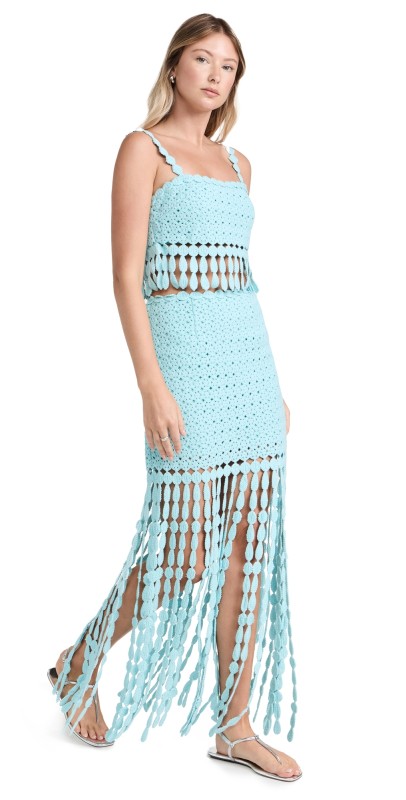 Saylor Elie Fringeidi Skirt Set Aqua