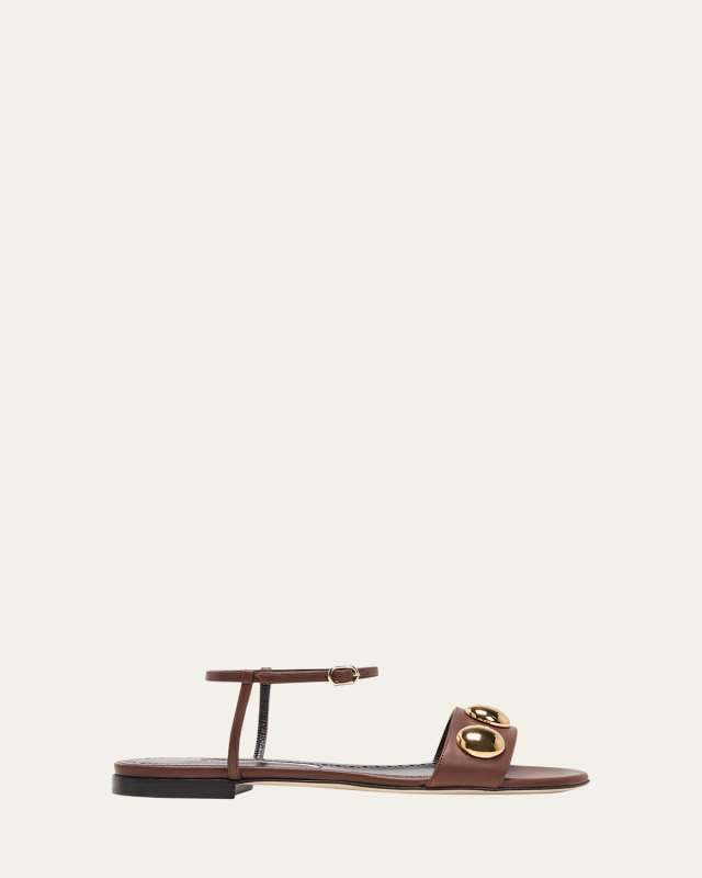 Leather Dome Stud Ankle-Strap Sandals