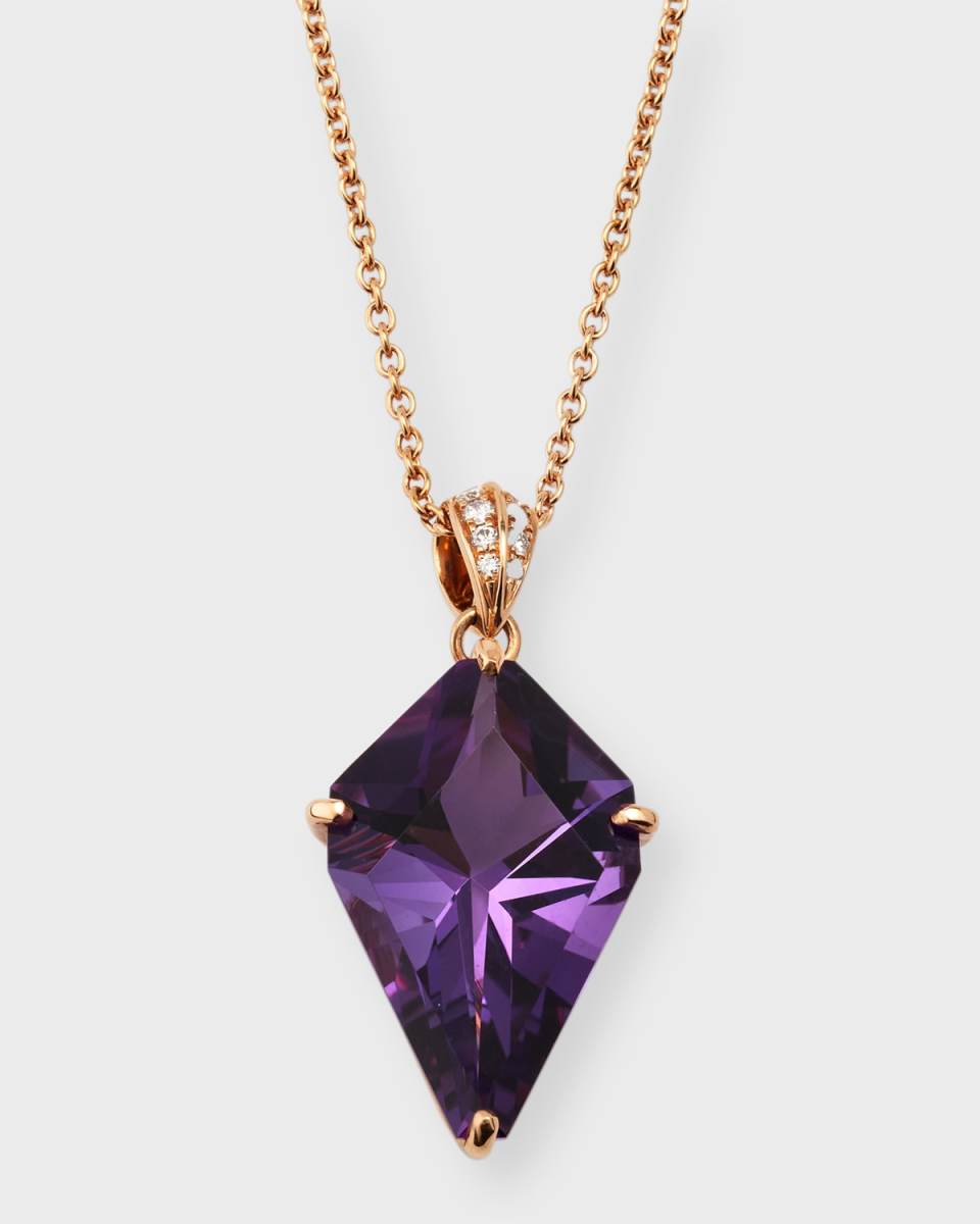 Rocks 18K Rose Gold Amethyst Kite and Diamond Bail Pendant Necklace