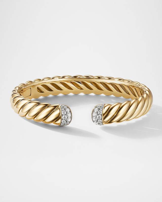 Sculpted Cable Bracelet with Diamonds in 18K Gold, 10mm