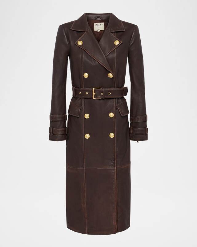 Celina Double-Breasted Leather Trench Coat