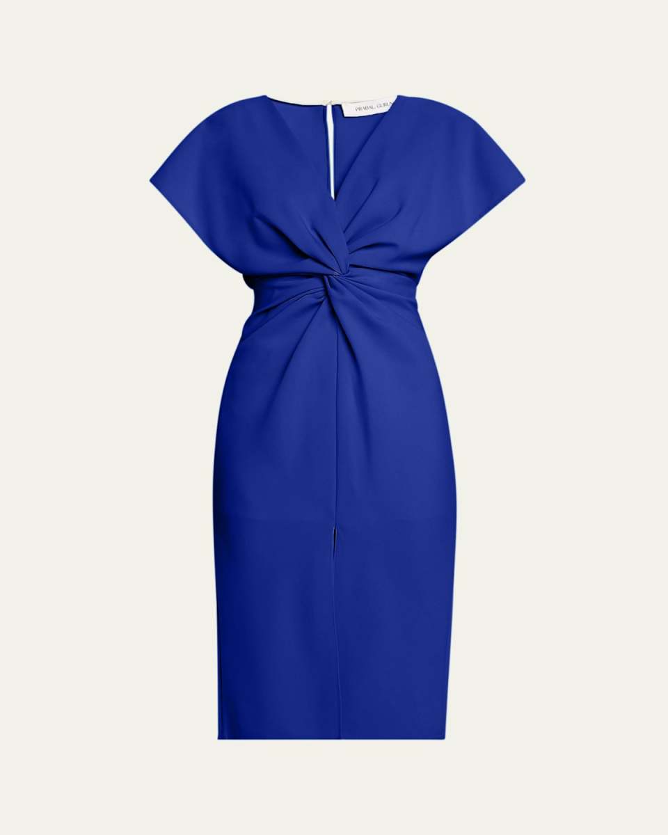 Front Ruched Twist Midi Dress
