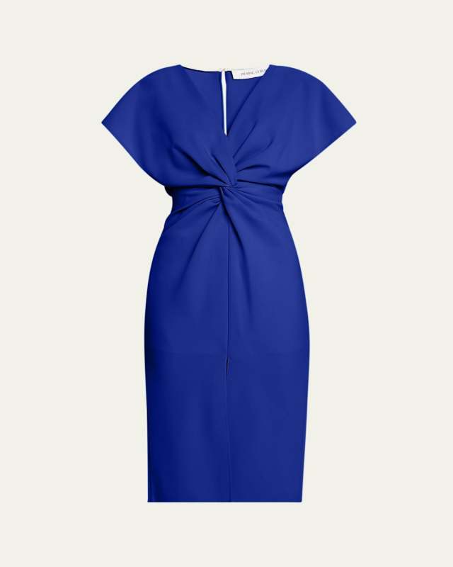 Front Ruched Twist Midi Dress