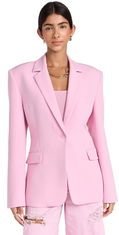 LAPOINTE Matte Crepe Broad Shoulder Blazer Blossom