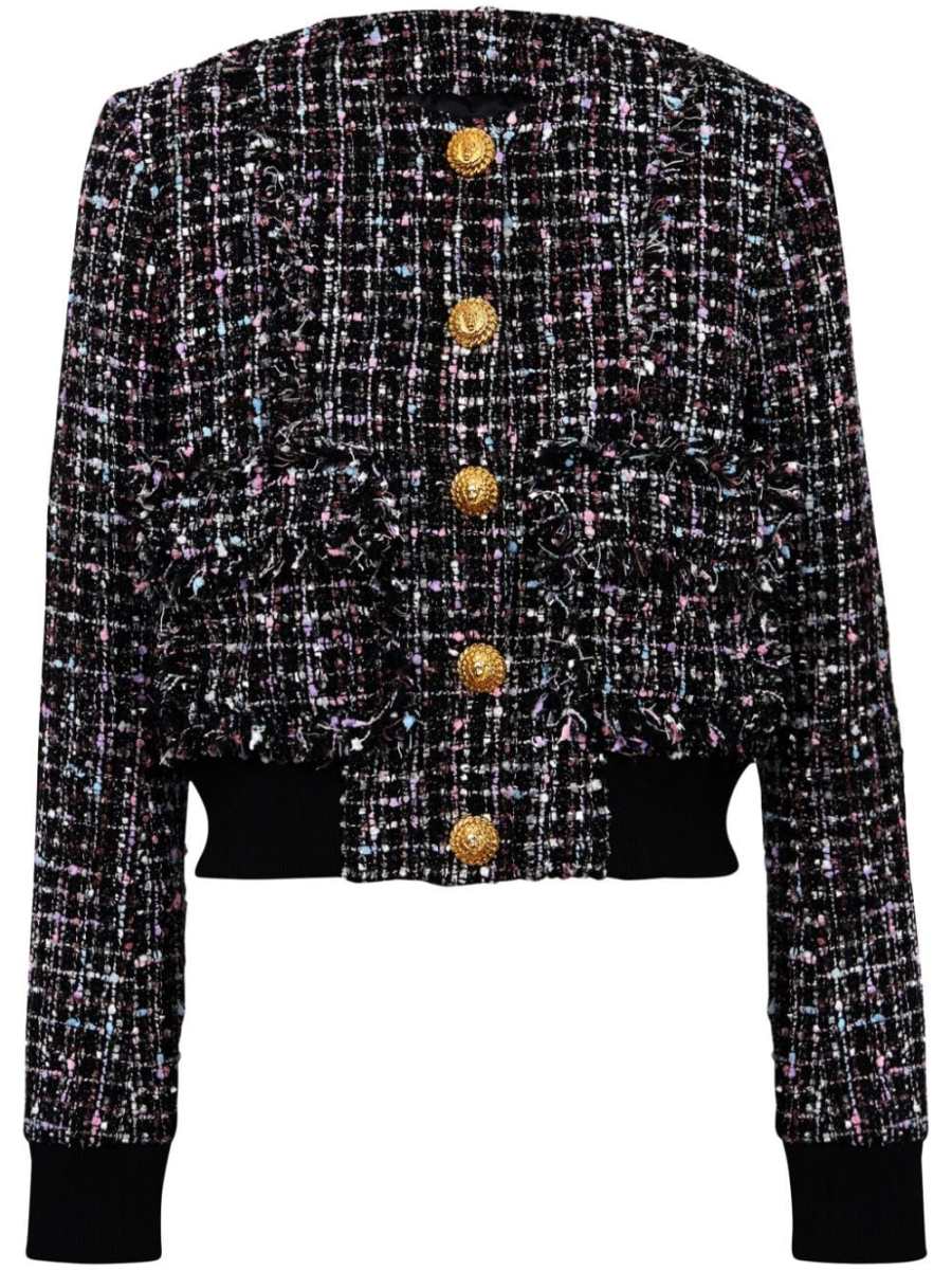 ribbed-hem cropped tweed jacket