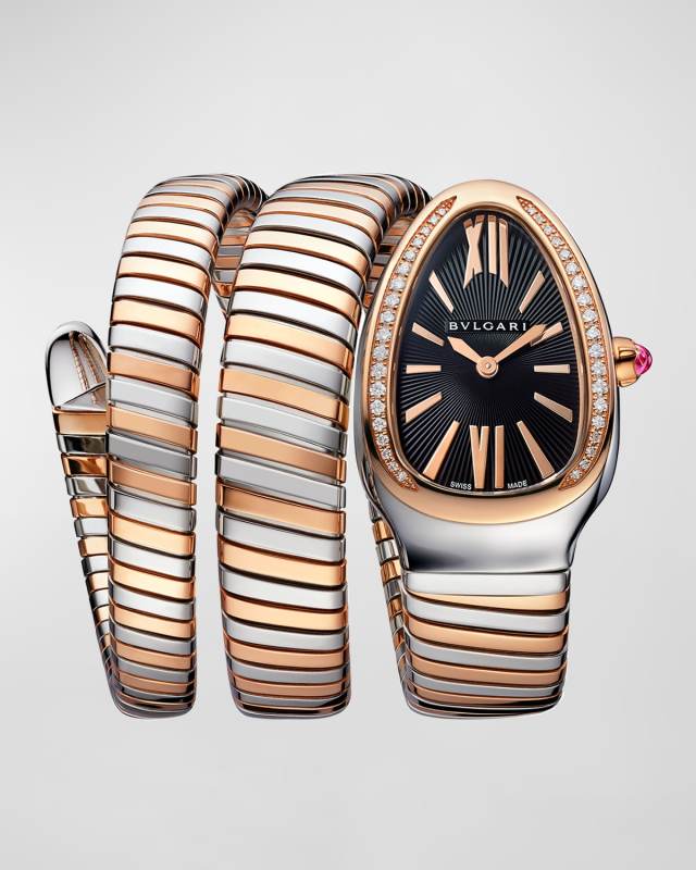 Serpenti Tubogas 35mm 18K Rose Gold & Steel Diamond Watch, Size Medium