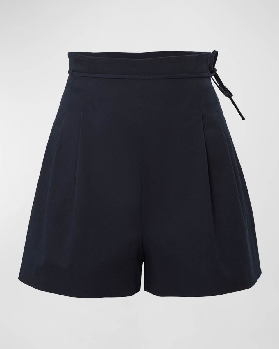 High-Rise Pleated Waist-Tie Shorts