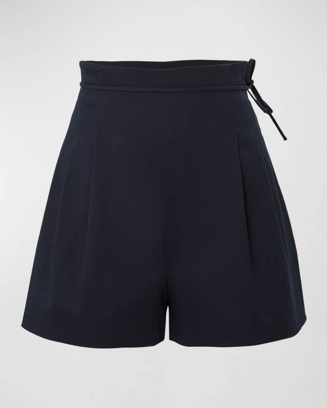 High-Rise Pleated Waist-Tie Shorts