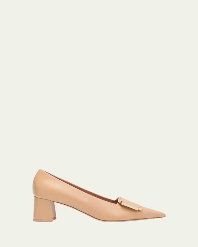 Hayes Metal Half Buckle Leather Block-Heel Pumps