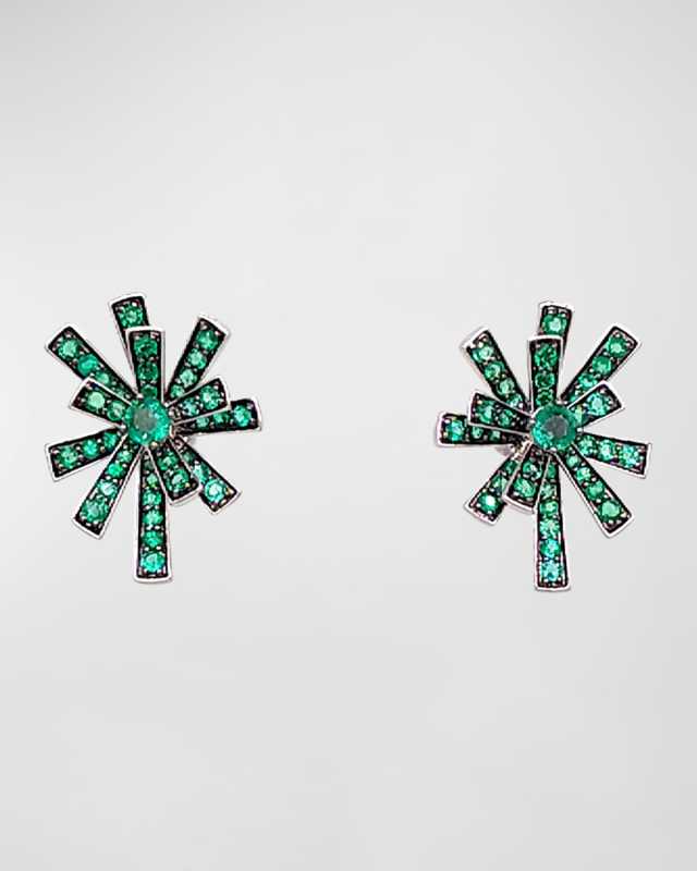 18K Tribal White Gold and Black Rhodium Earrings with Green Emeralds
