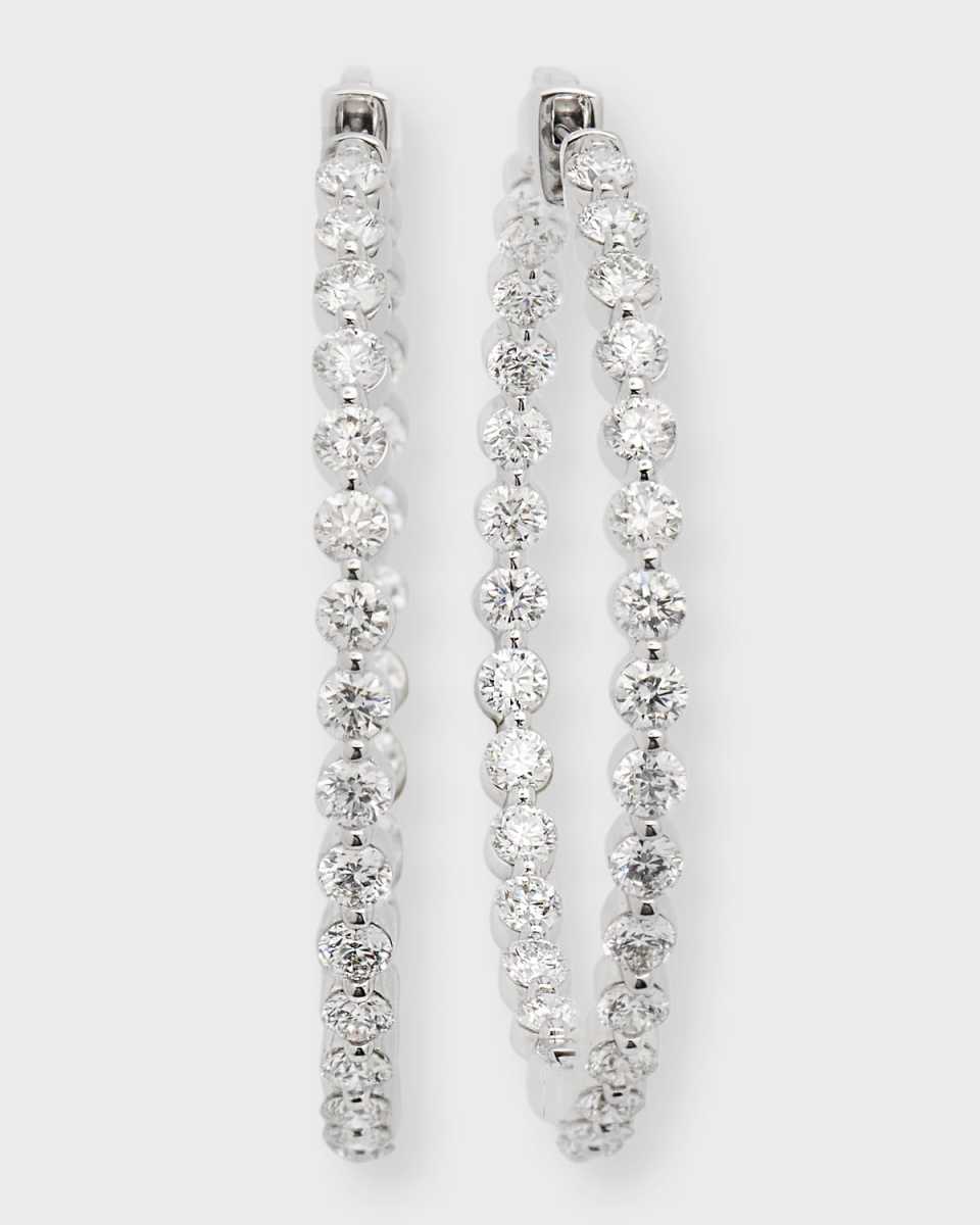 18K White Gold Diamond Hoop Earrings, 1.5"L, 4.92tcw