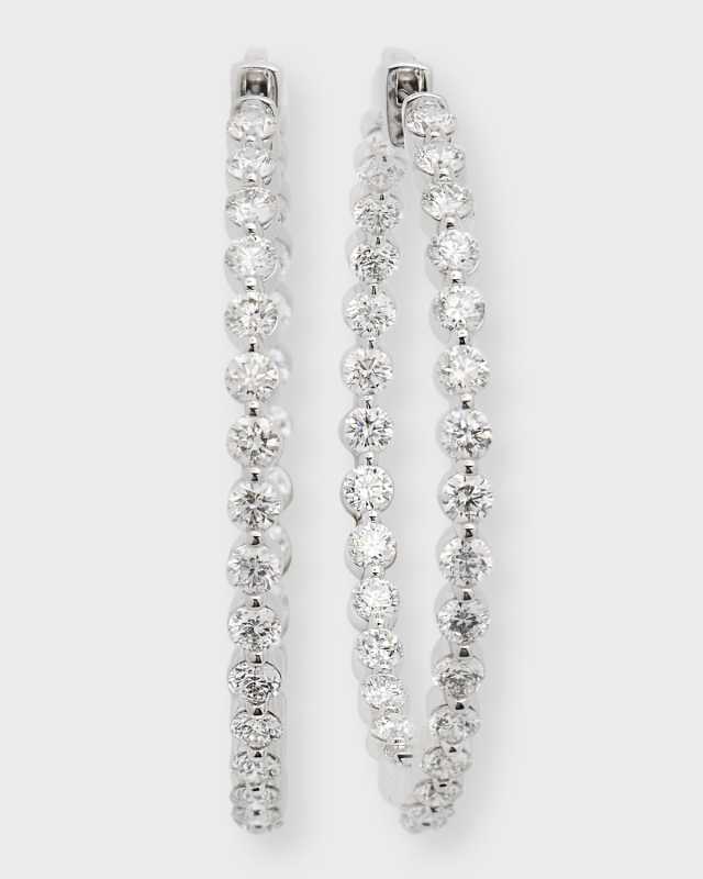 18K White Gold Diamond Hoop Earrings, 1.5"L, 4.92tcw