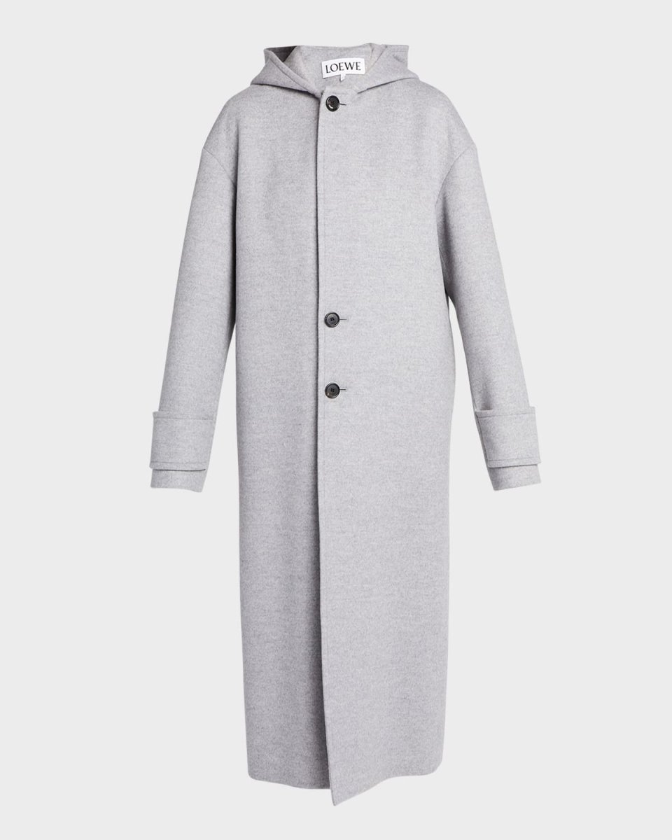 Hooded Wool Top Coat with Button Vent