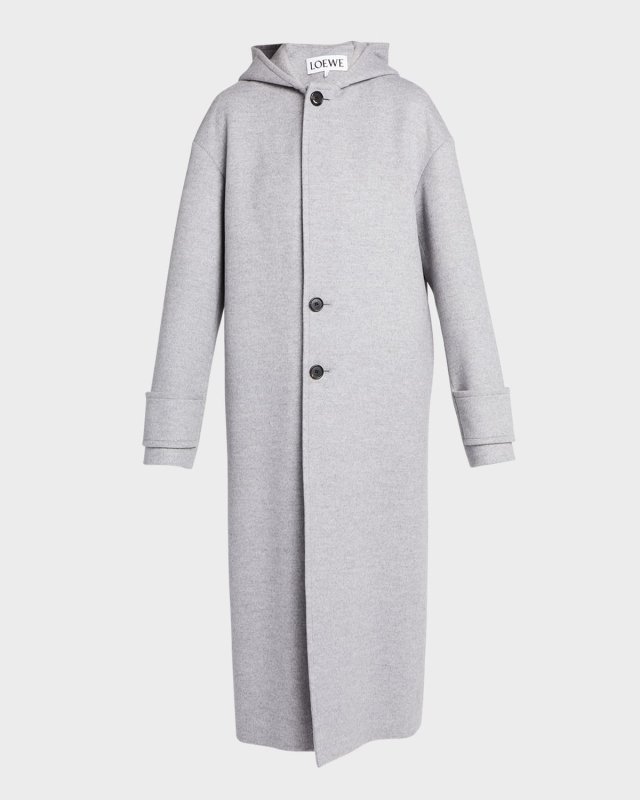 Hooded Wool Top Coat with Button Vent
