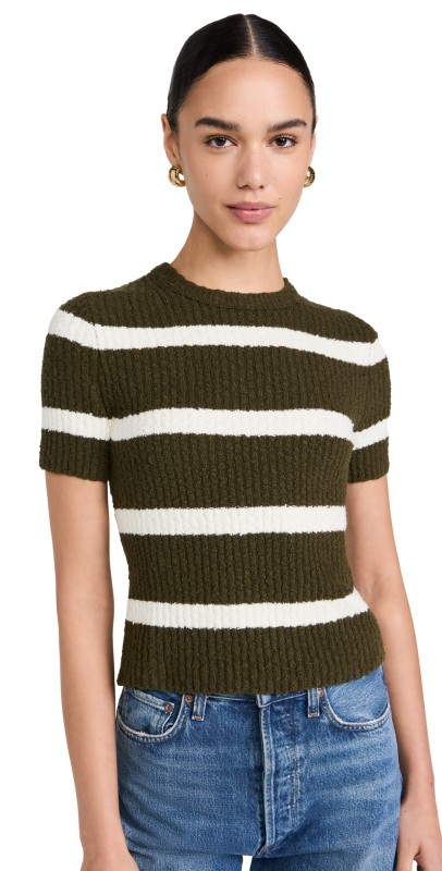 Madewell Stripe Amanda Cotton Boucle Tee Expedition Green/Cream Stripe