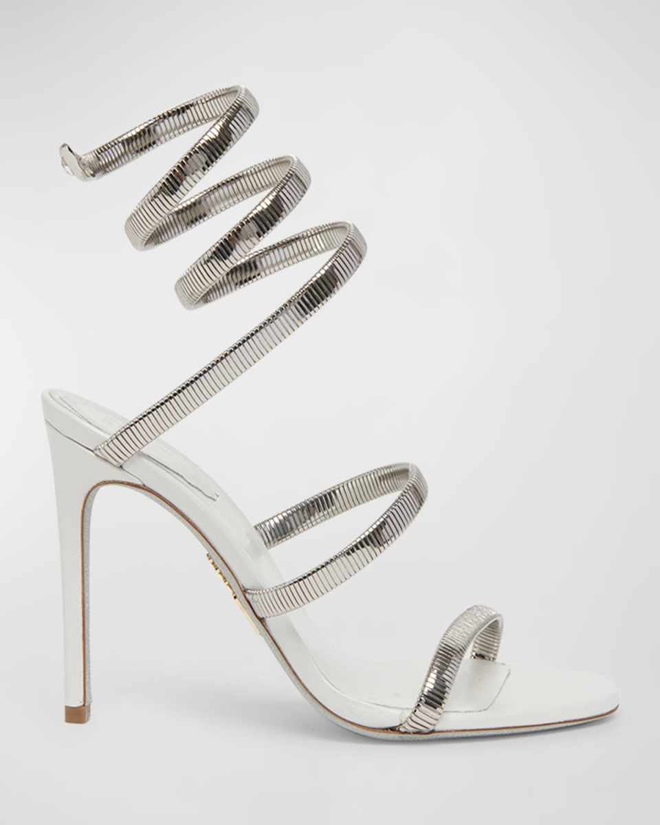 Juniper Metallic Snake-Wrap Stiletto Sandals