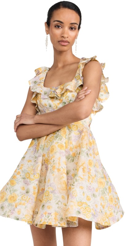 Zimmermann Harmony Frilled Mini Dress Citrus Garden Print