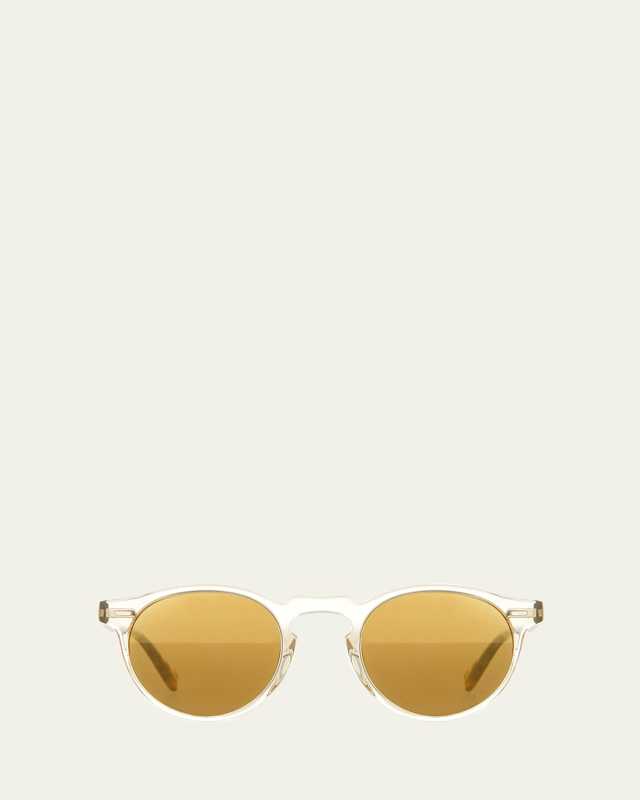 Gregory Peck Round Plastic Sunglasses, Clear/Tortoise