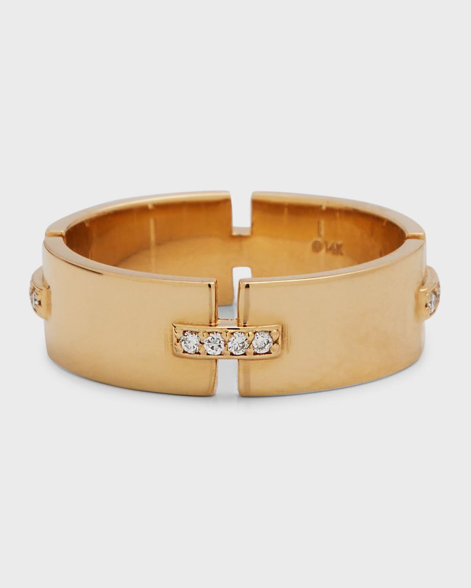 14K Flawless Tag Link Vanity Ring with Diamonds