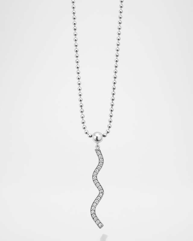 Sterling Silver Caviar Spark Diamond Wave Pendant Necklace, 52mm x 6mm