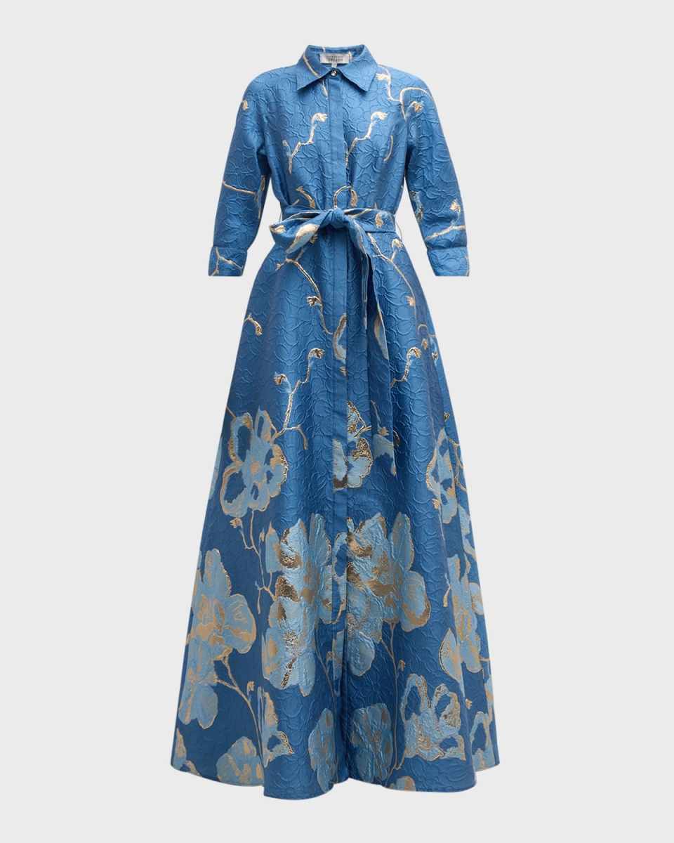 A-Line Metallic Jacquard Shirt Gown
