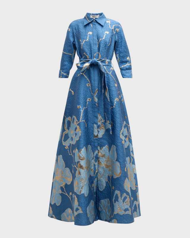A-Line Metallic Jacquard Shirt Gown